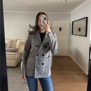Princess Polly Black and Gray Plaid Blazer